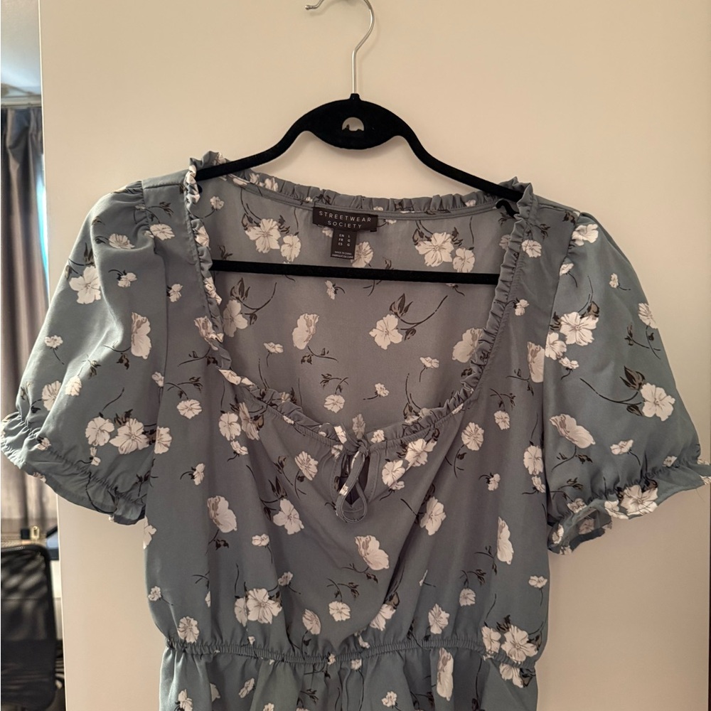 Floral Blue Dress with White Flowers